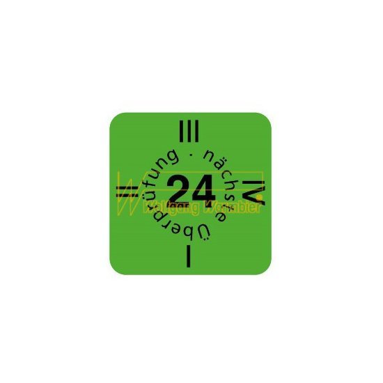 Warmbier Výstražný štítok - overenie, 15x15mm, zelená, na rok 2024, 30 ks/list