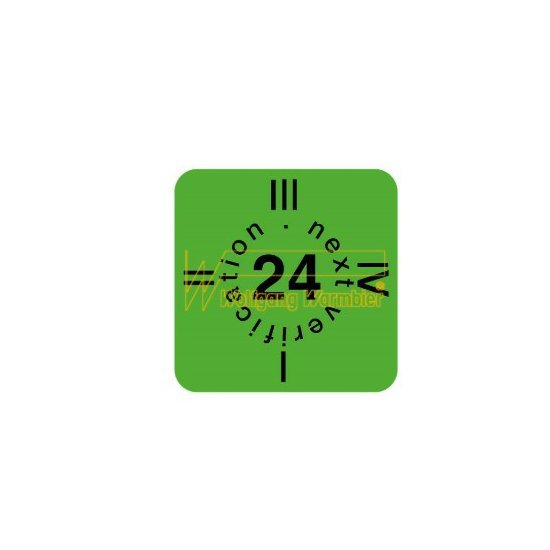 Warmbier Výstražný štítok - Overenie, 15x15mm, zelená, pre rok 2024, 30ks/list, anglicky