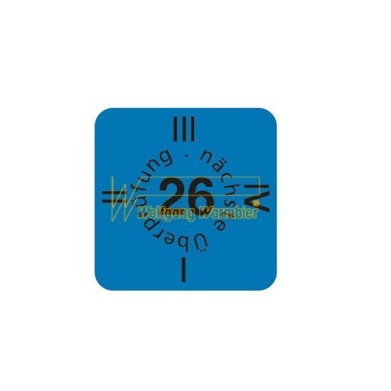 Warmbier Výstražný štítok - overenie, 15x15mm, modrá, na rok 2026, 30 ks/list, nemecky
